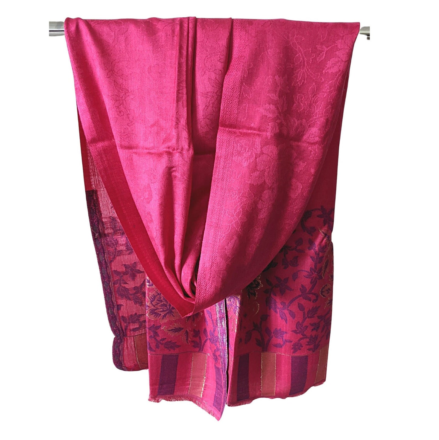 Modal Kani Wool Scarf With Zari Work [Pink] - Craft Bazaar