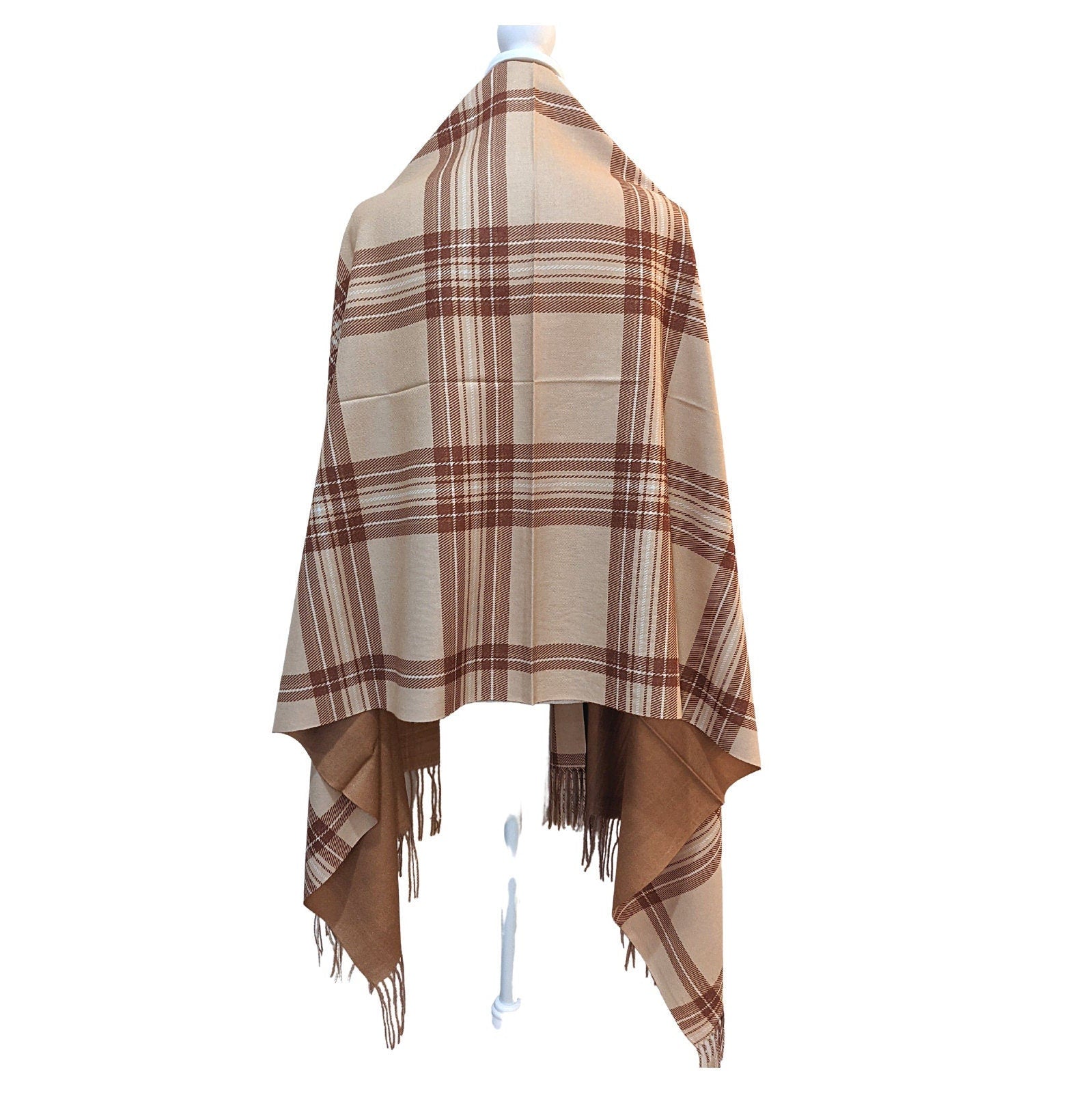 Reversible Plaid Pure Wool Scarf [Beige] - Craft Bazaar