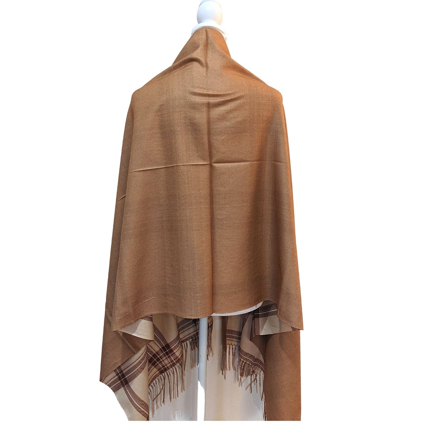 Reversible Plaid Pure Wool Scarf [Beige] - Craft Bazaar