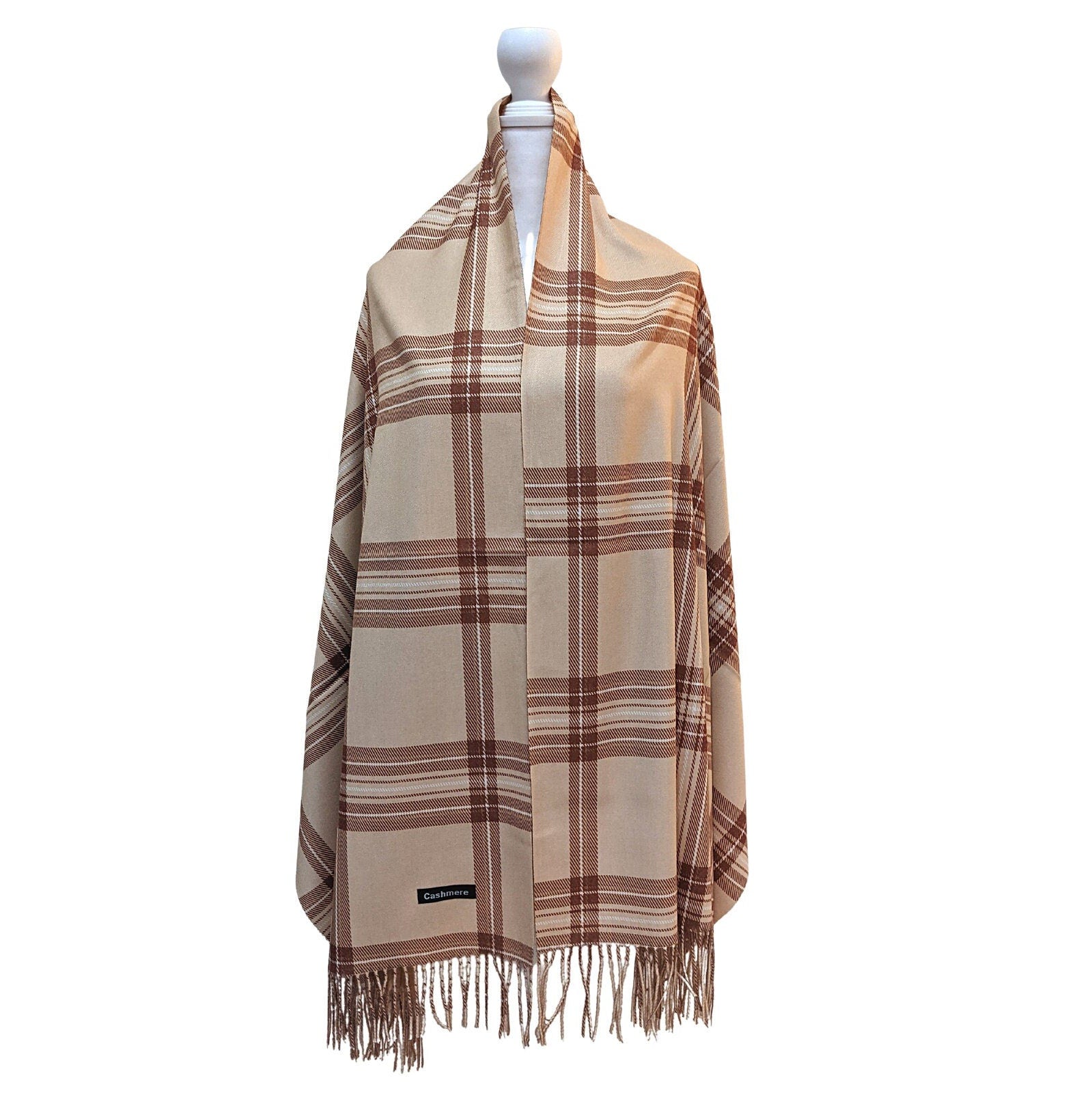 Reversible Plaid Pure Wool Scarf [Beige] - Craft Bazaar