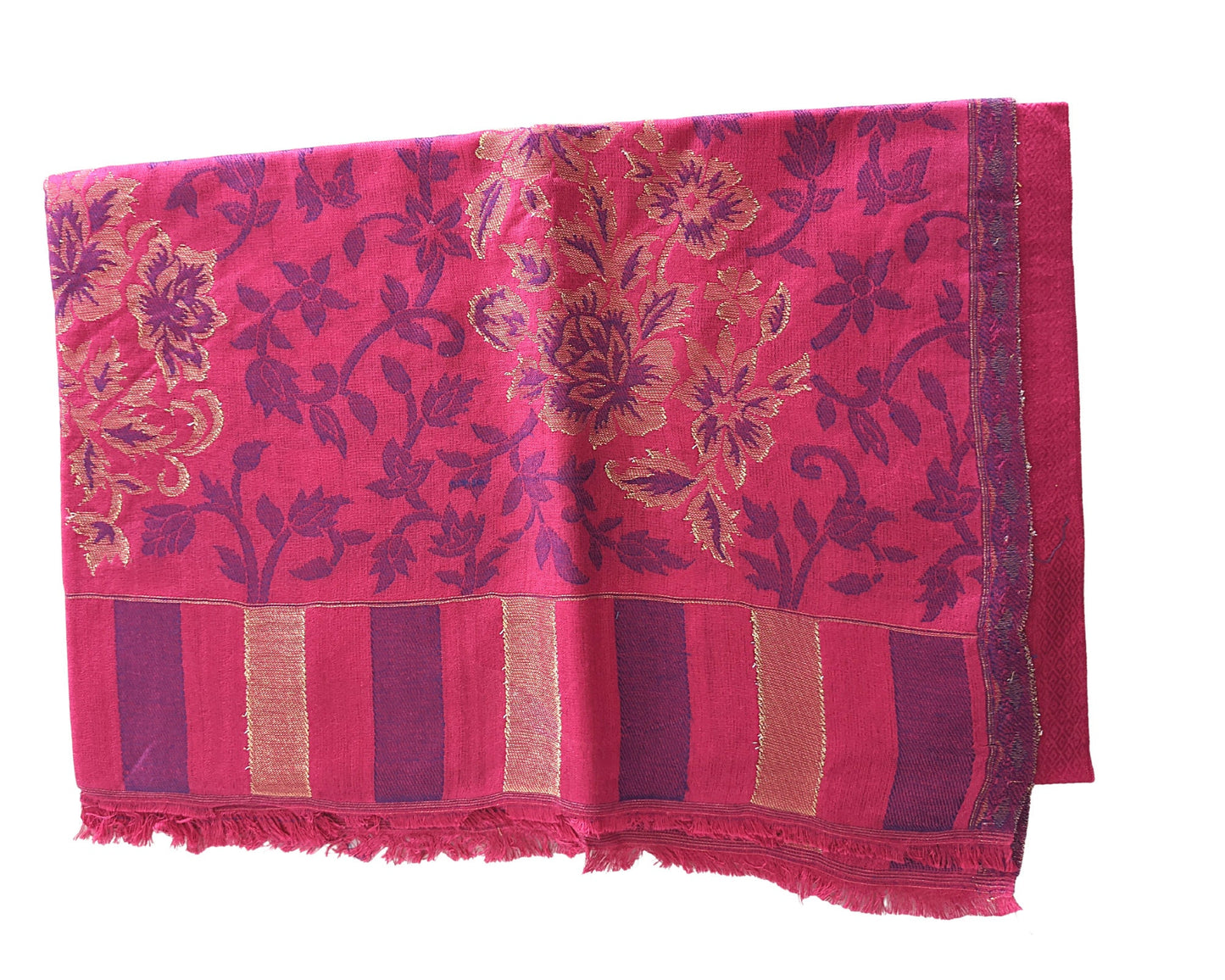 Modal Kani Wool Scarf With Zari Work [Pink] - Craft Bazaar