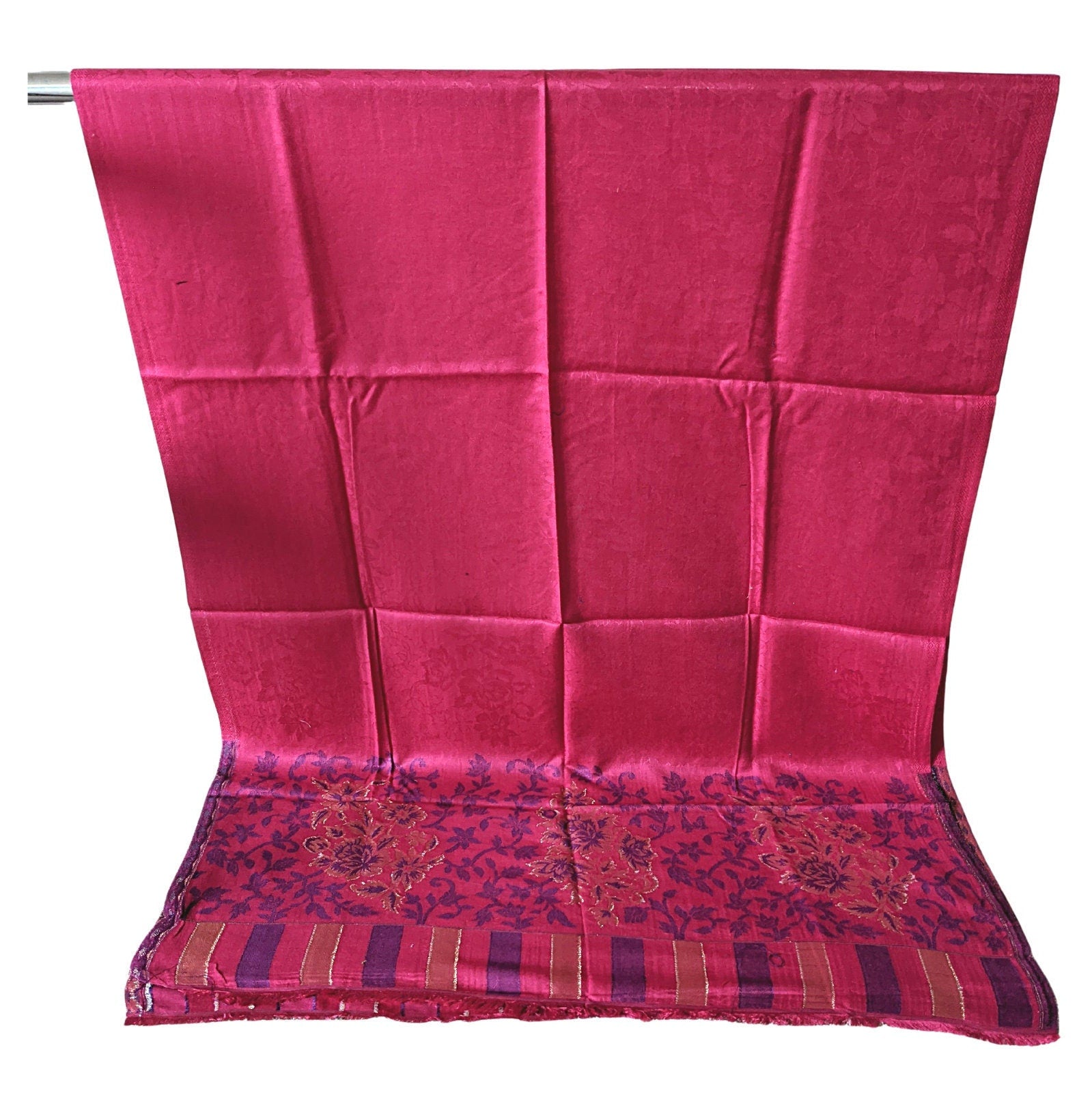 Modal Kani Wool Scarf With Zari Work [Pink] - Craft Bazaar